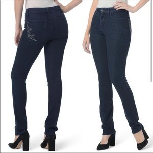 Nydj Sheri Floral Bling Stretch Slim Jeans Size 6